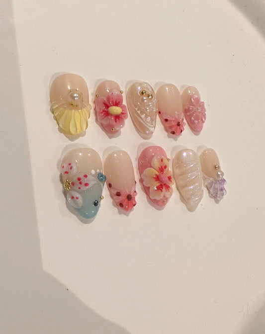 spring blossom press on nail