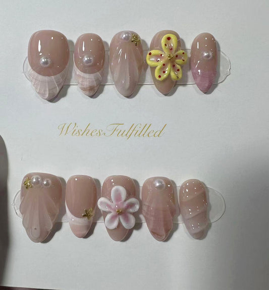 pearl blossom hand made nails