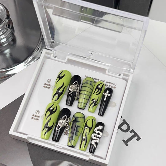 Green snake metal manicure flame