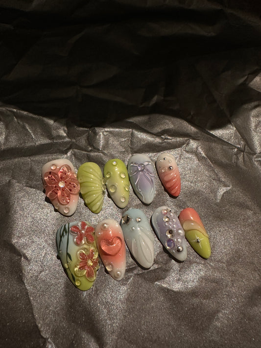 Floral garden press on nails